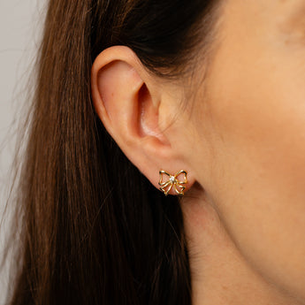 Luminesce Lab Grown Diamond Ribbon Stud Earrings in Gold Plated Silver