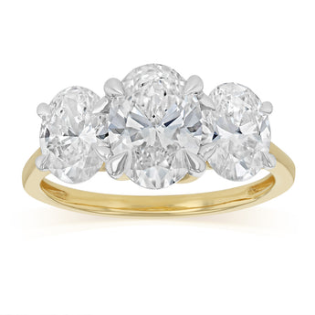 Luminesce Lab Grown 3 Carat Diamond Trilogy Oval Ring in 9ct Yellow Gold