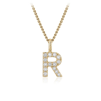 Personalised 9ct Yellow Gold Initial R Pendant with Luminesce Lab Grown Diamonds