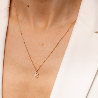 Personalised 9ct Yellow Gold Initial R Pendant with Luminesce Lab Grown Diamonds