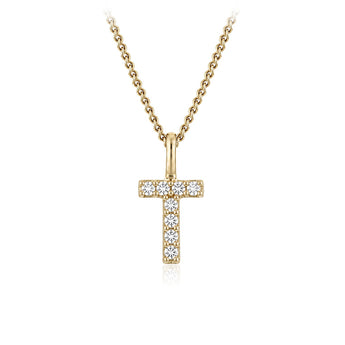 Personalised 9ct Yellow Gold Initial T Pendant with Luminesce Lab Grown Diamonds