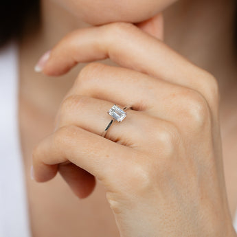 Luminesce Lab Grown 1 Carat Diamond Emerald Solitaire Ring in Sterling Silver