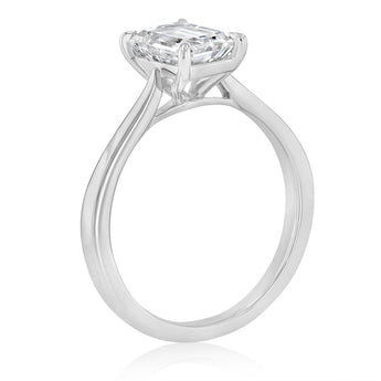 1.50 Carat Lab Diamond Emerald Cut Solitaire Ring in Sterling Silver