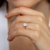 1.50 Carat Lab Diamond Emerald Cut Solitaire Ring in Sterling Silver