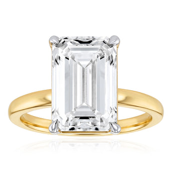Luminesce Lab Grown 5 Carat Diamond Emerald Solitaire Ring in 9ct Yellow Gold