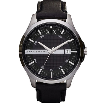 AX2101 Armani ExchangevÇ¬†Hampton Silver & Black Leather Dress Watch