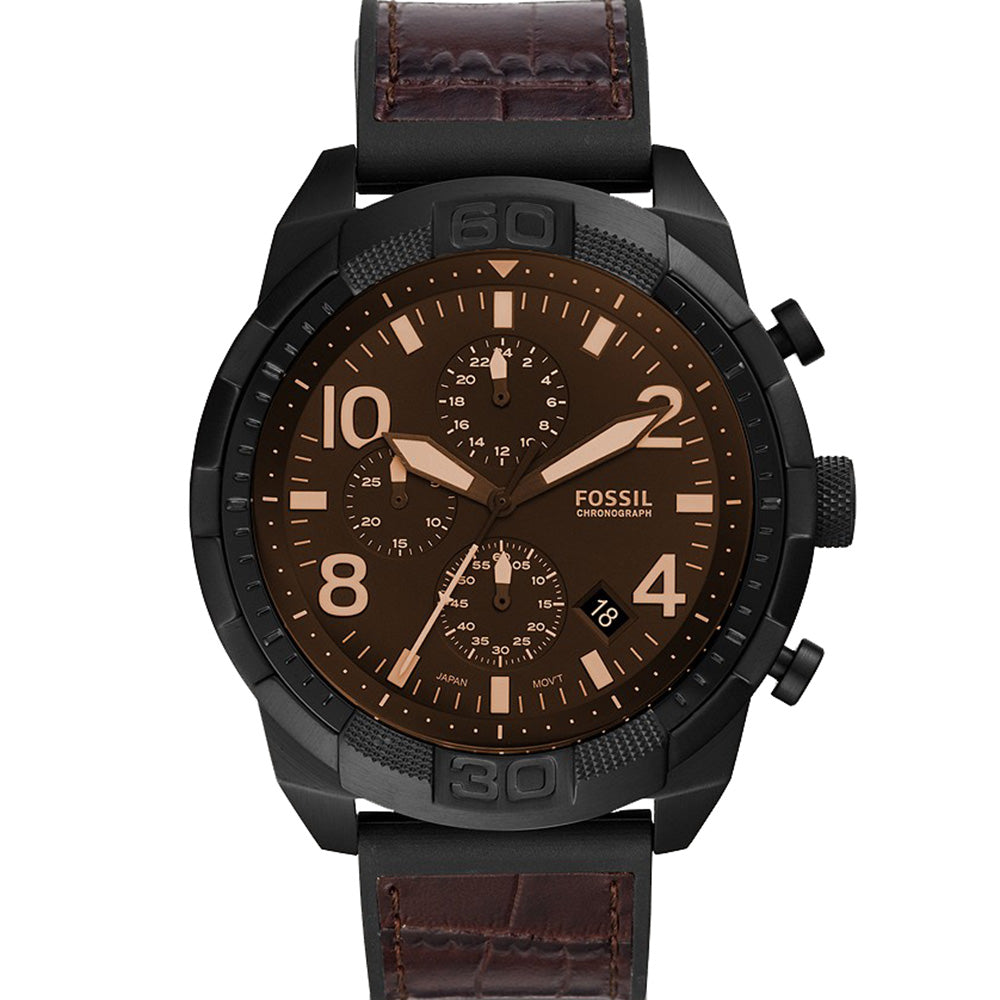 Fossil Bronson FS5713 Black Leather Band Mens Watch