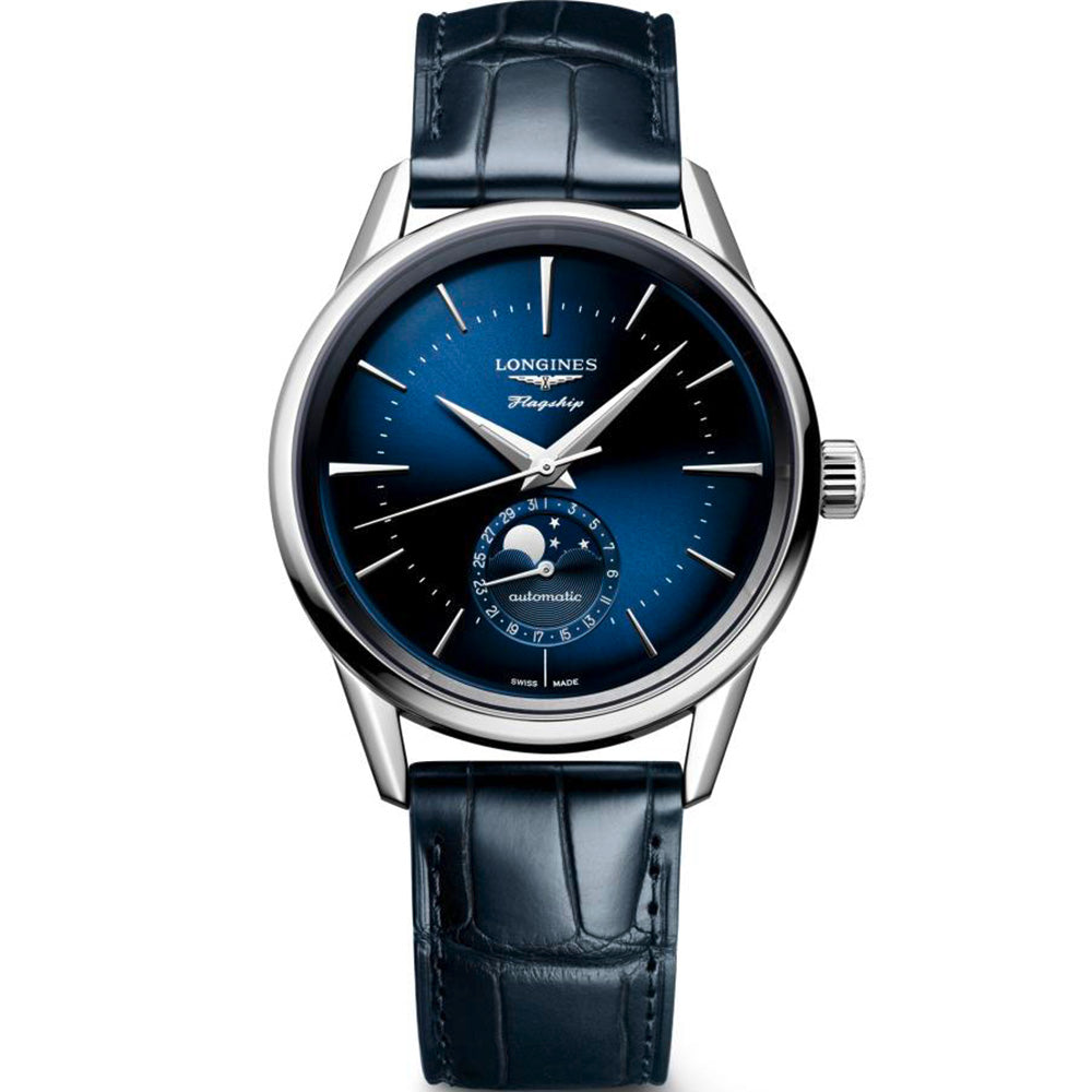 Longines L48154922 Flagship Heritage Blue Leather Mens Watch