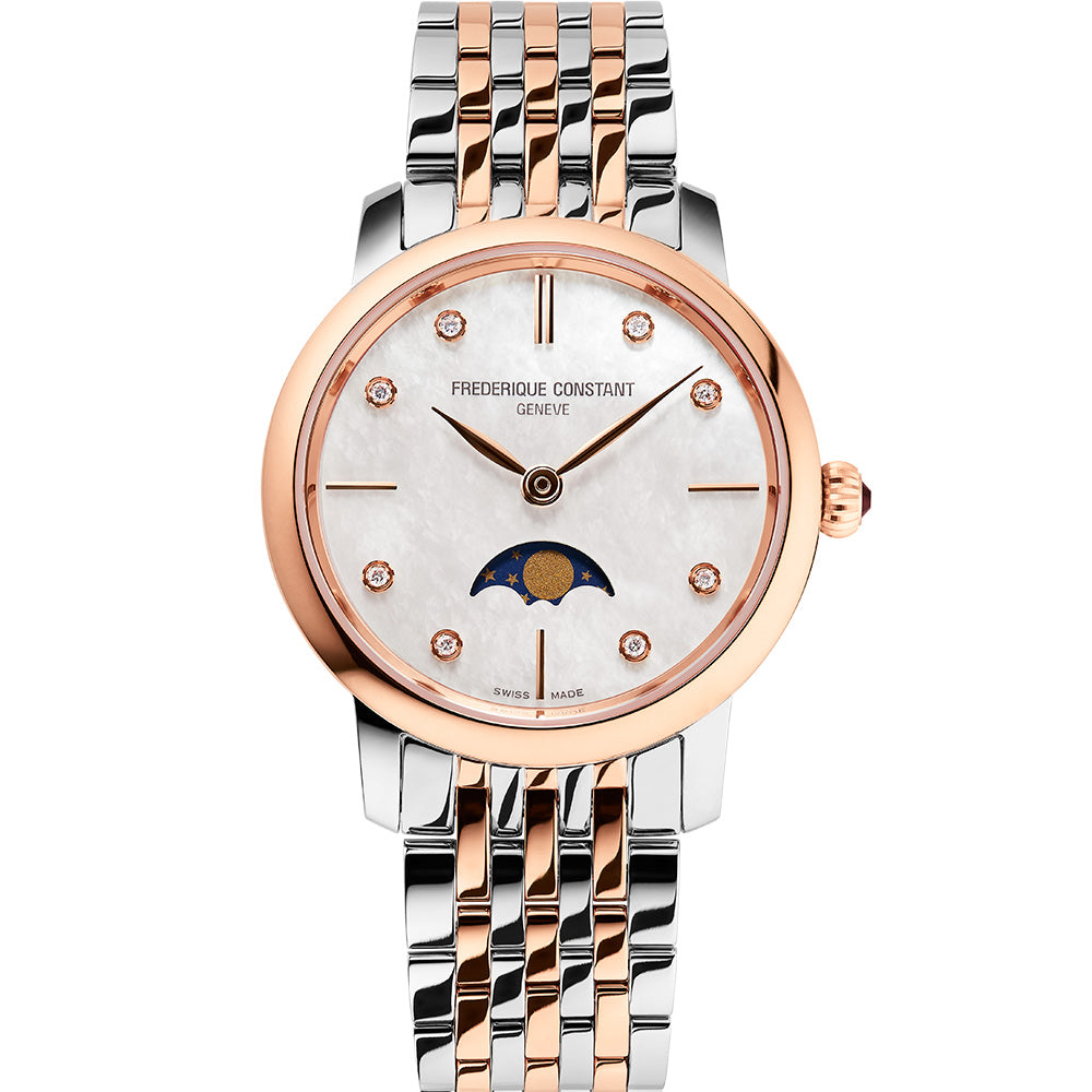 Frederique Constant FC-206MPWD1S2B Two Tone Slimline Ladies Moonphase Watch