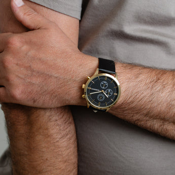 Harison Ezra GH025-YBB 40mm Black Leather Watch