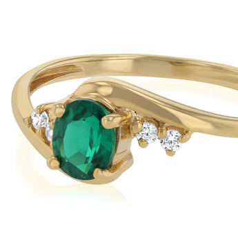 Created Emerald & Zirconia Ring in 9ct Yellow Gold