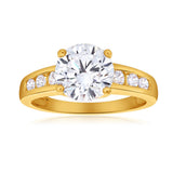 Zirconia Ring with 6 Channel Set Side Zirconias in 9ct Yellow Gold