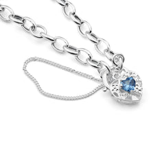 Load image into Gallery viewer, Sterling Silver Blue Cubic Zirconia Belcher Padlock Bracelet 19cm
