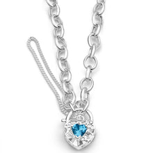 Load image into Gallery viewer, Sterling Silver Blue Cubic Zirconia Belcher Padlock Bracelet 19cm