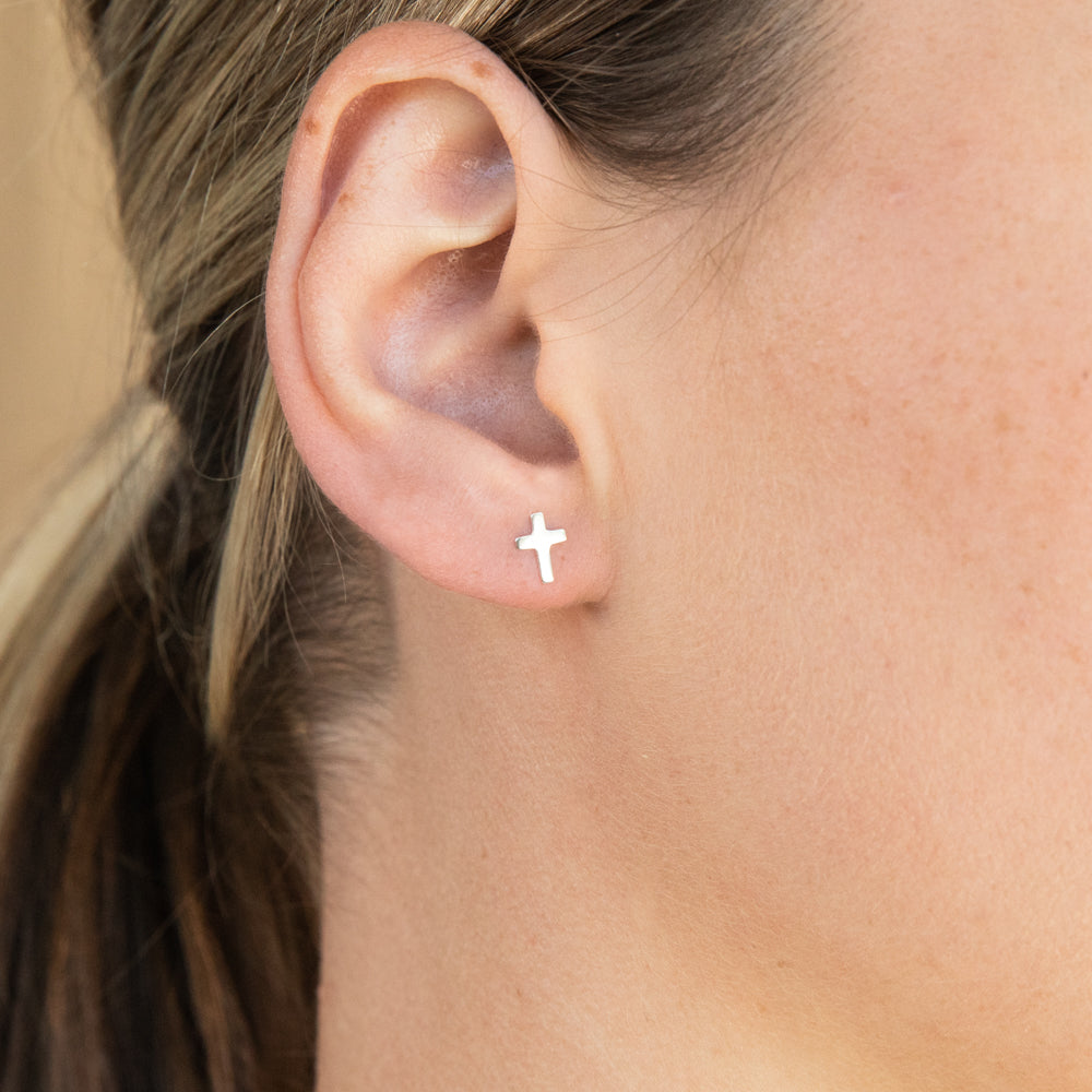 Sterling Silver Small Cross Stud Earrings