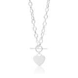 Sterling Silver Fancy Heart Charm T Bar Chain 45cm