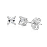 Sterling Silver Cubic Zirconia 4mm Princess Cut Stud Earrings