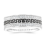 Sterling Silver Zirconia and Black Enamel Greek Key Ring