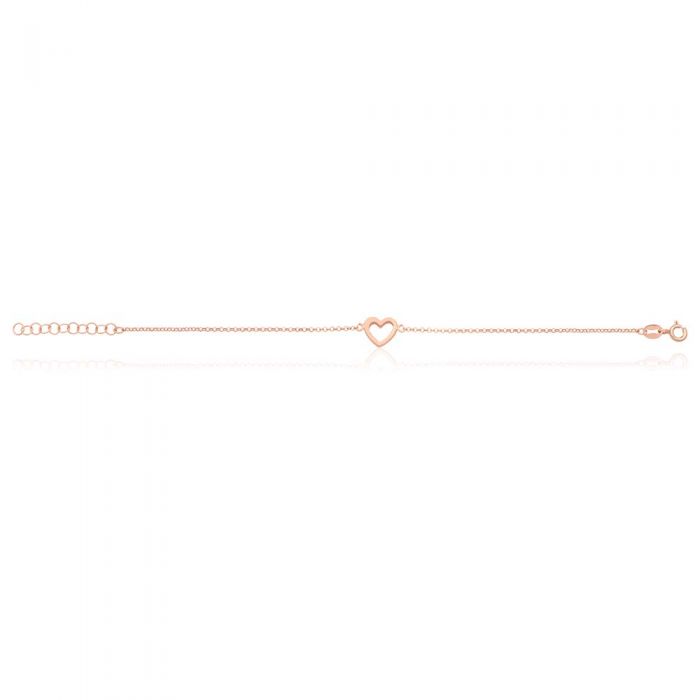 Sterling Silver and Rose Plated 18cm Heart Bracelet