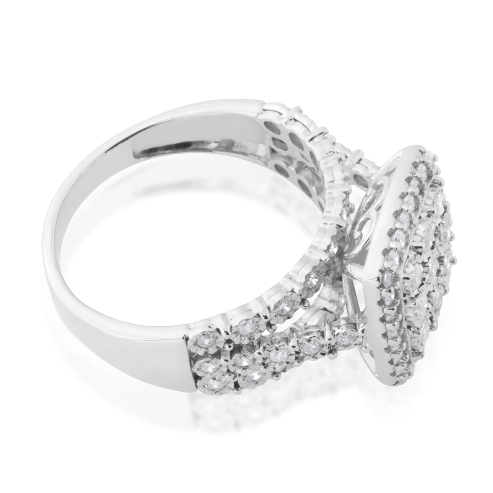 Sterling Silver 1 Carat Cushion Shape Cluster Diamond Ring