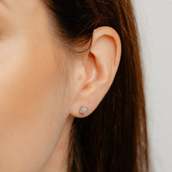 Diamond Stud Earrings set with 14 Brilliant Diamonds in Sterling Silver