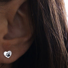 Load image into Gallery viewer, Sterling Silver Heart with Paw Print Stud Earrings