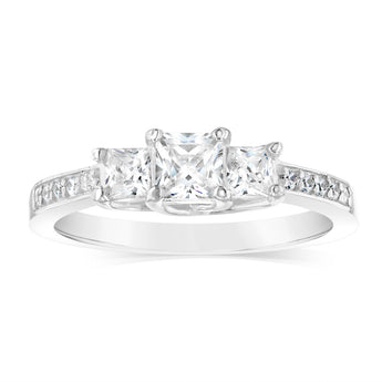 Sterling Silver Zirconia Princess Cut Trilogy Ring