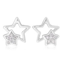 Load image into Gallery viewer, Sterling Silver Double Star Zirconia Stud Earrings