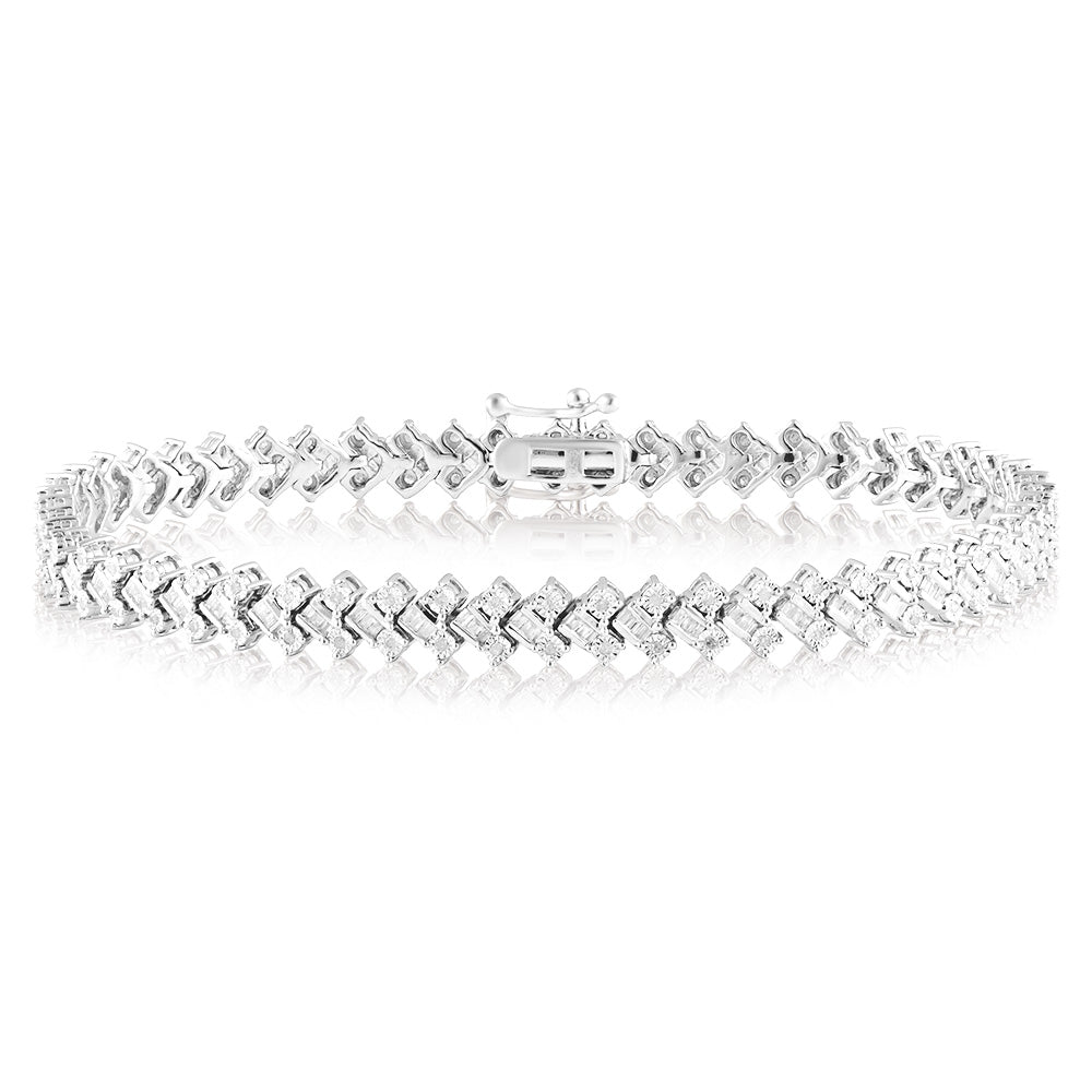 Silver 1 Carat Diamond 18cm Bracelet