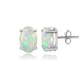Sterling Silver 7x5mm Simulated Opal Oval Stud Earrings