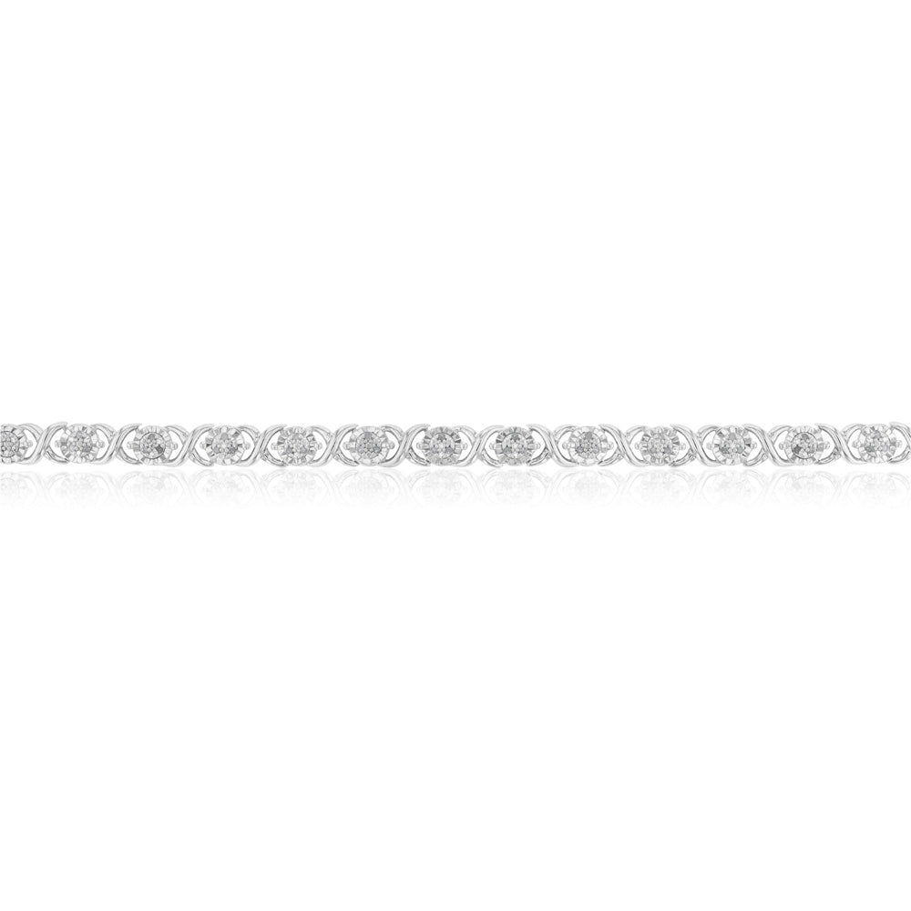 Sterling Silver 1/4 Carat Hugs and Kisses Diamond 18cm Bracelet