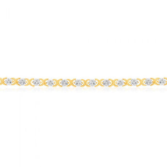 Gold Plated Sterling Silver 1/4 Carat Fancy Diamond 18cm Hugs and Kisses Bracelet
