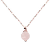 Bronzallure Alba Rose Gold Plated Sterling Silver Rose Quartz 14mm Pendant On Chain