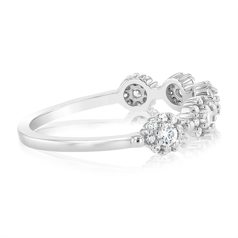 Sterling Silver Rhodium Plated White Cubic Zirconia Fancy Ring