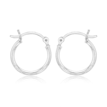 Sterling Silver Plain Round 15mm Hoop Earrings