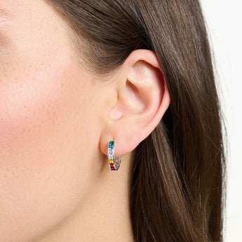 Thomas Sabo Sterling Silver Rainbow Heritage Baguette CZ Hoop Earrings