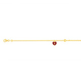 Sterling Silver Yellow Gold Plated Red Heart 20cm Bracelet