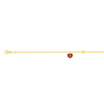 Sterling Silver Yellow Gold Plated Red Heart 20cm Bracelet
