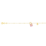 Sterling Silver Yellow Gold Plated Pink Enamel Lock19cm Bracelet