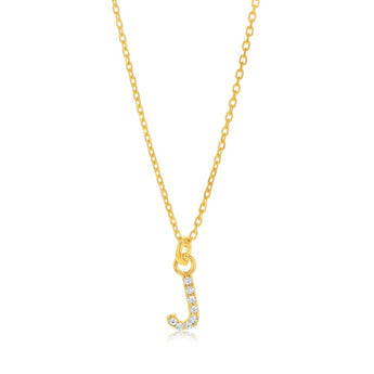 Sterling Silver Yellow Gold Plated Initial "J" Pendant on 45cm Chain