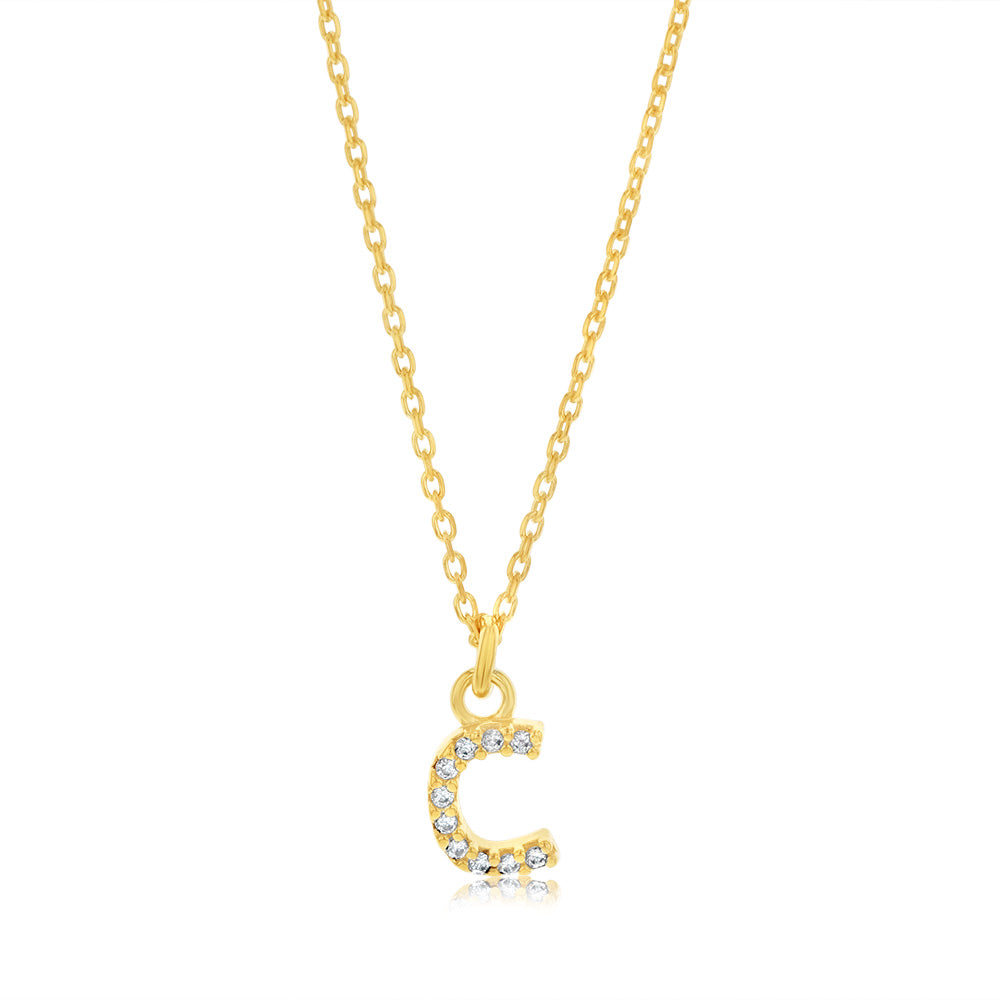 Sterling Silver Yellow Gold Plated Initial "C" Pendant On 45cm Chain