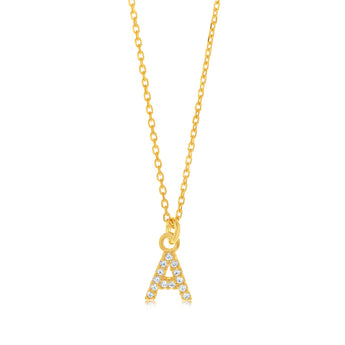 Sterling Silver Yellow Gold Plated Initial "A" Pendant on 45cm Chain