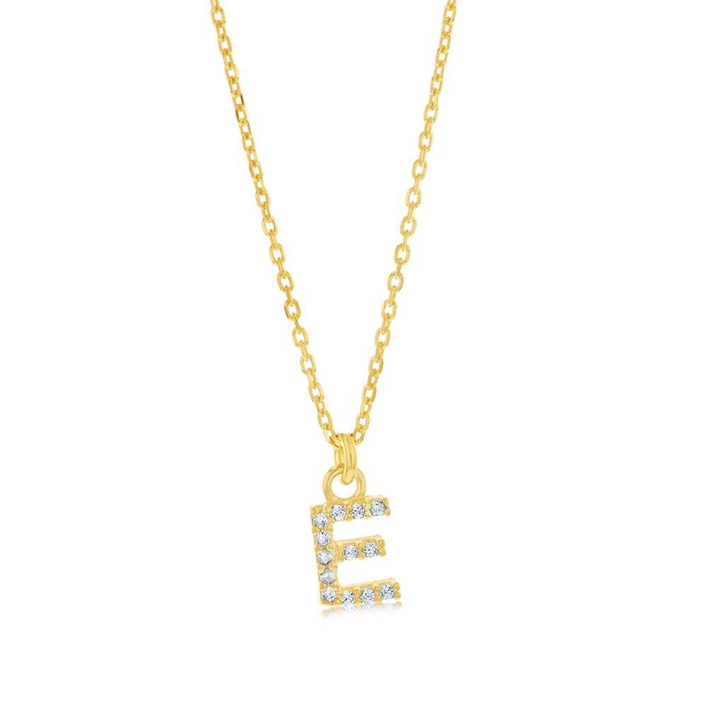 Sterling Silver Yellow Gold Plated Initial "E" Pendants On 45cm Chain
