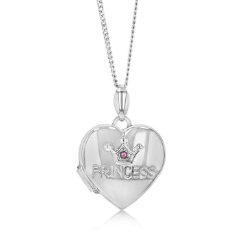 Sterling Silver Pink Cubic Zirconia Princess Heart Locket