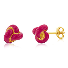Load image into Gallery viewer, Sterling Silver Gold Plated Fuchsia Enamel Knot Stud Earrings