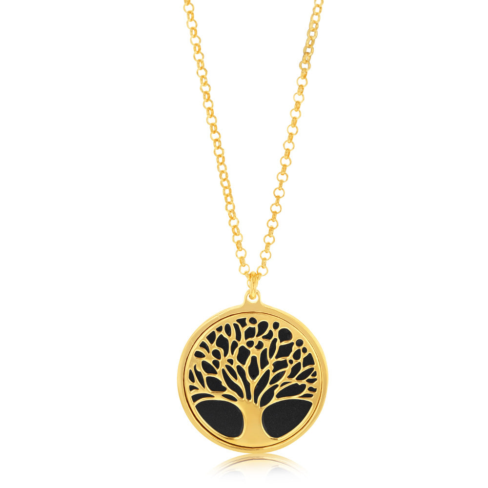 Sterling Silver Gold Plated Onix Tree Of Life Pendant on 45cm Chain