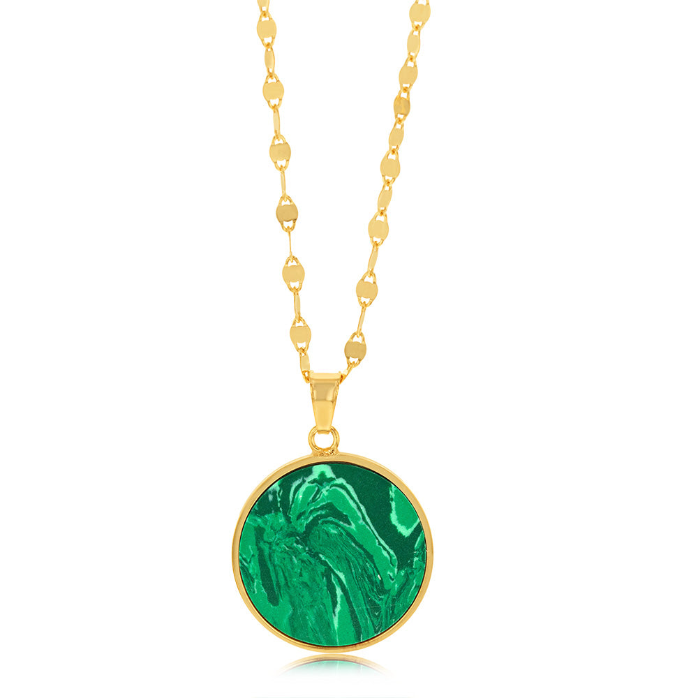 Sterling Silver Gold Plated Malachite Tree Of Life Pendant On 45cm Chain