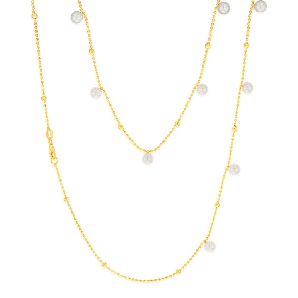 Sterling Silver Gold Plated Pearls on 60cm Chain