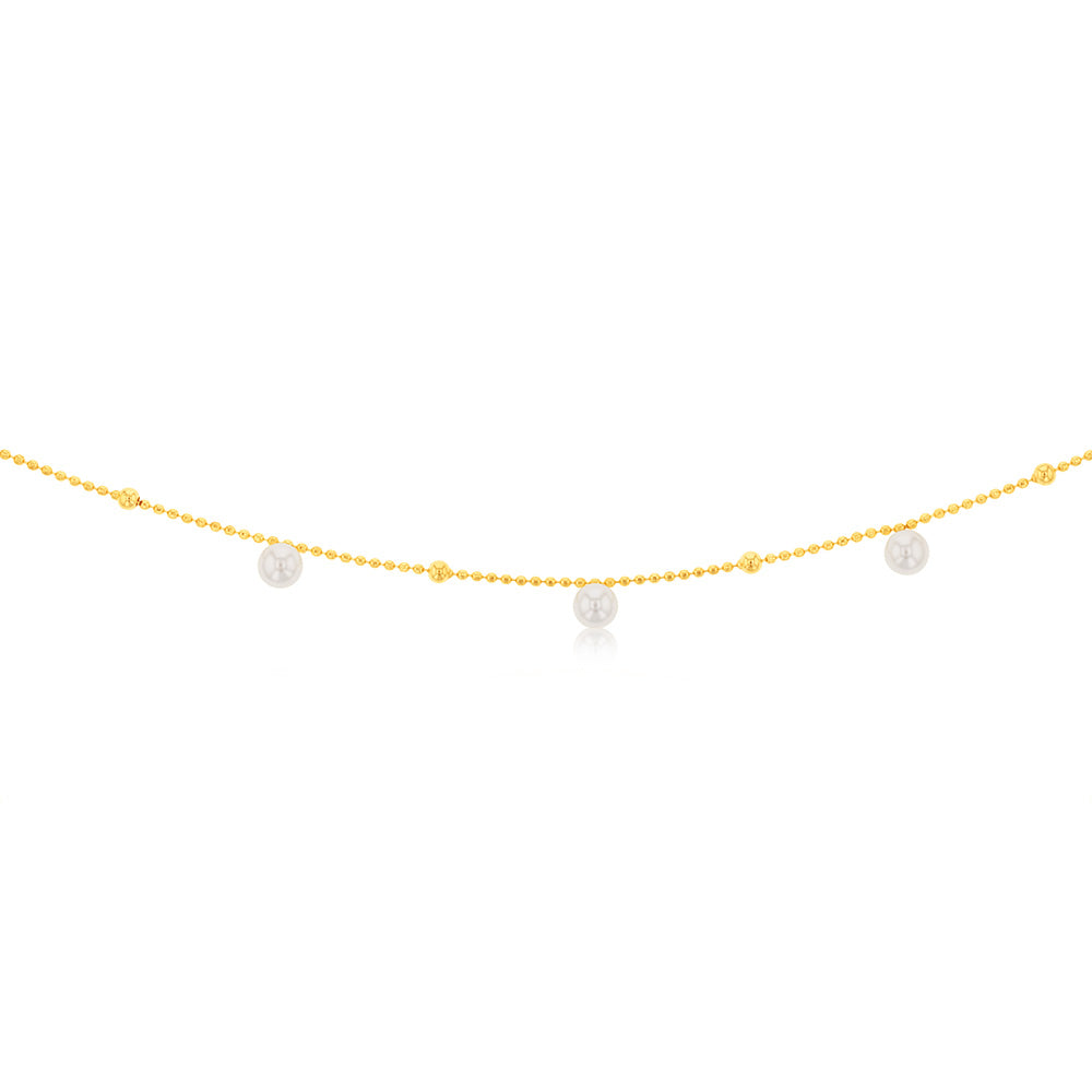 Sterling Silver Gold Plated Pearls on 60cm Chain