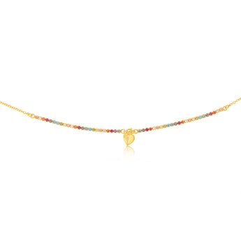 Sterling Silver Gold Plated Heart And Multicolour Beads 45cm Chain